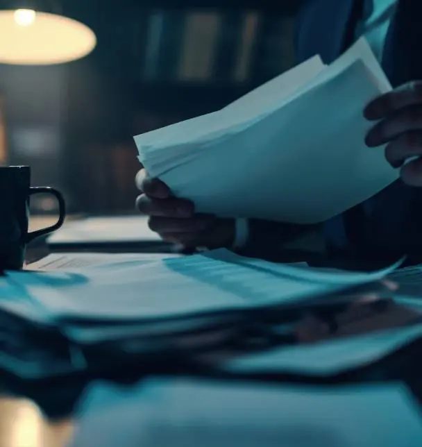 Auditor reviewing printed financial documents